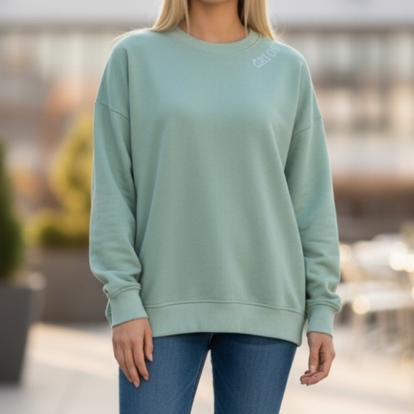 Rae Dunn Sweaters - Rae Dunn Light Sage Green 'Peace Out' Top